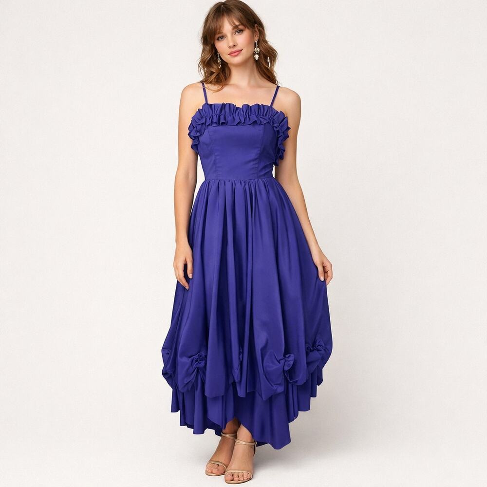 Vintage 1980s Purple Ruffled Floor Length Maxi Prom Dress Gown XXS 0